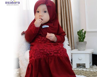 Baby or children abaya renda dzakira sets dress and hijab new born - 4 years old maroon colour