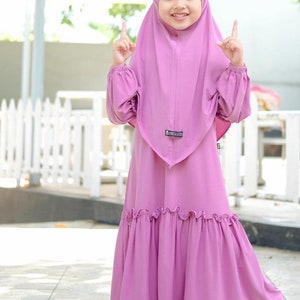 1 to 6 years girls robe suit, french khimar YUMNA White colour Purple