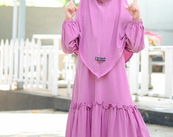 1 to 6 years girls robe suit, french khimar YUMNA pink colour