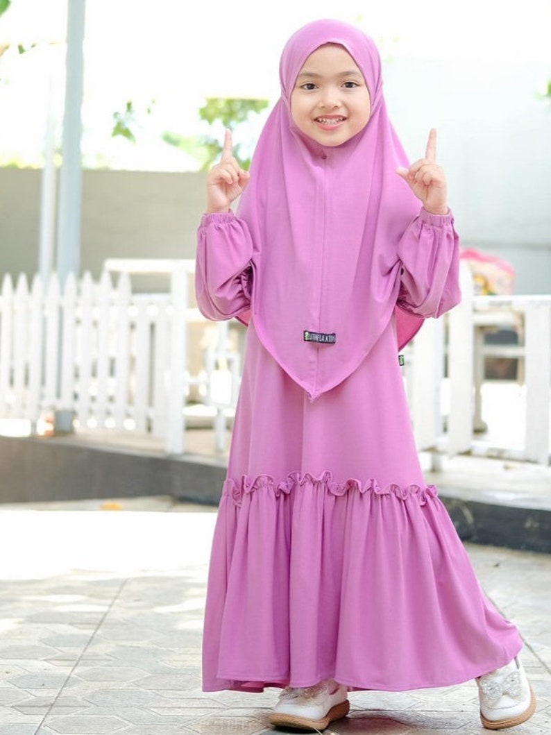 1 to 6 years girls robe suit, french khimar YUMNA White colour Purple