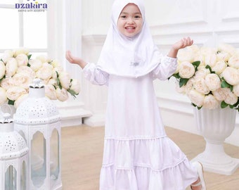 Ensemble abaya dzakira pour bébé ou enfant, robe et hijab 0 - 3 ans blanc