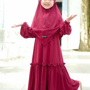 1 to 6 years girls robe suit, french khimar YUMNA White colour Maroon