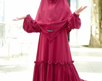 Peignoir fille de 1 à 6 ans, khimar français YUMNA couleur bordeaux