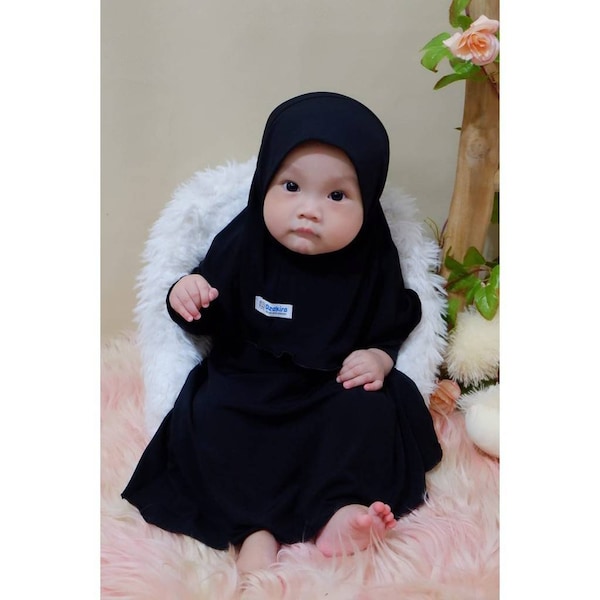 Baby or children abaya  sets  KIA outfit daily dress and hijab 0 - 3 years old black colour