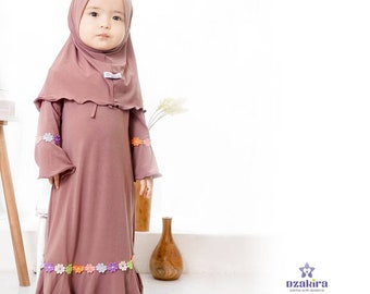 new born - 4 years old Baby or children abaya renbow dzakira sets dress and hijab plum colour