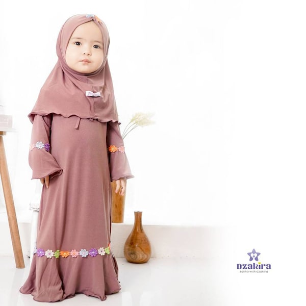 nouveau-né - 4 ans bébé ou enfants abaya renbow dzakira ensembles robe et hijab couleur prune