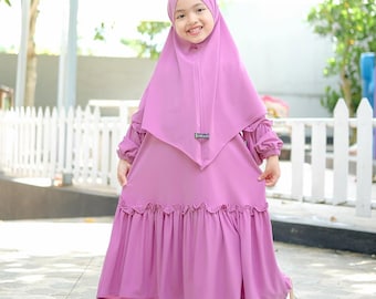 Terno de roupão para meninas de 1 a 6 anos, cor rosa francês khimar YUMNA