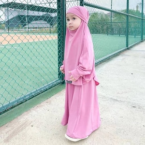 1 to 6 years French khimar girls robe suit, can be used as a veil, french khimar aisyah pink color