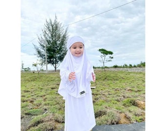 Terno francês khimar para meninas de 1 a 6 anos, pode ser usado como véu, francês khimar aisyah cor BRANCA