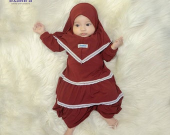 Ensemble abaya dzakira bébé ou enfant robe et hijab 0 - 3 ans MARRON