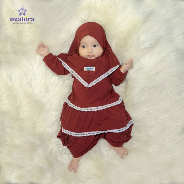 Ensemble abaya dzakira bébé ou enfant robe et hijab 0 - 3 ans MARRON