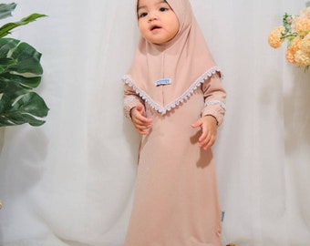 Baby or children abaya renda dzakira sets dress and hijab 0 - 3 years old khaki colour