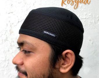 Chapeau de prière kufi pour hommes, rosyad noir et misbah blanc