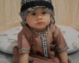 Bebê thobe / bebê abayas com turbante 0-2 anos mocca