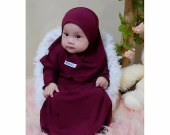 Baby or children abaya  sets  KIA outfit daily dress and hijab 0 - 3 years old maroon colour