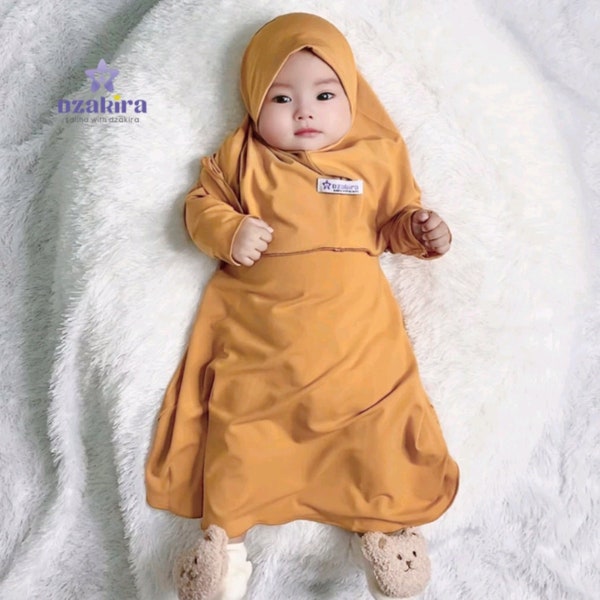 Baby or children abaya  sets  KIA outfit daily dress and hijab 0 - 3 years old green colour