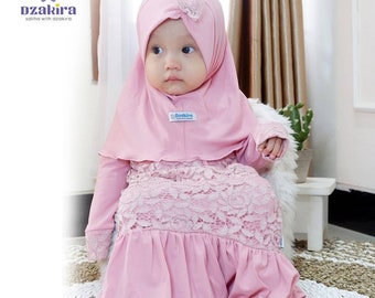 Bebê ou crianças abaya renda dzakira conjuntos vestido e hijab recém-nascido - 4 anos cor marrom