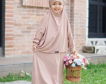 1 to 6 years French khimar girls robe suit, can be used as a veil, french khimar aisyah milkchocho color