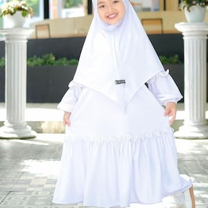 Terno de roupão para meninas de 1 a 6 anos, francês khimar YUMNA cor branca
