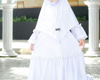 Costume peignoir fille 1 à 6 ans, français khimar YUMNA couleur blanc