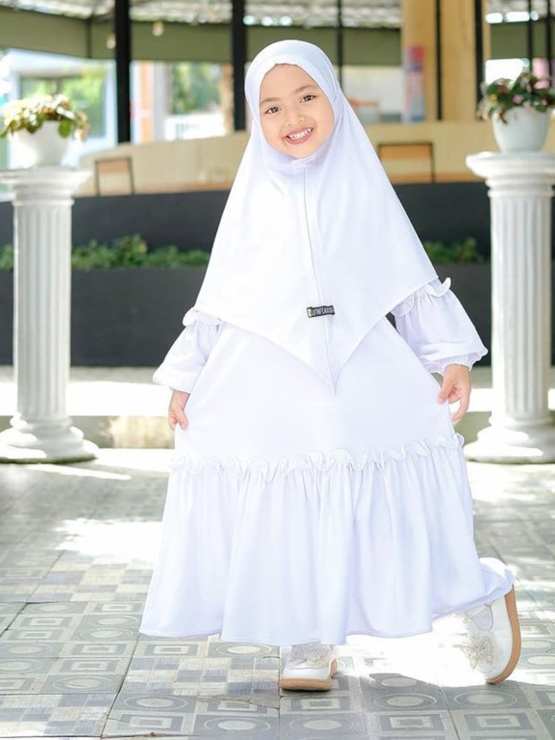 1 to 6 years girls robe suit, french khimar YUMNA White colour White