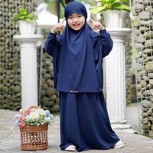 1 to 6 years French khimar girls robe suit, can be used as a veil, french khimar aisyah pink color Navy