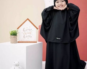 Vestido khimar francês para meninas de 1 a 6 anos, pode ser usado como véu, khimar francês aisyah na cor preta.