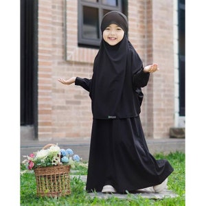 1 to 6 years French khimar girls robe suit, can be used as a veil, french khimar aisyah black color