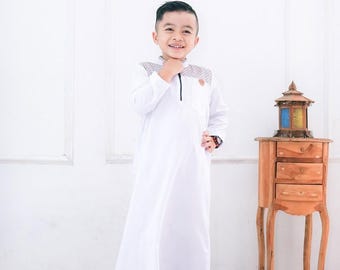 Roupas islâmicas Thobe para meninos brancos – Traje infantil para Eid, Vestido de oração muçulmano, Kurta do Ramadã, Gamis modestos para meninos