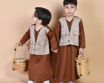 Série de thobe kayf infantil, abaya para meninos, roupas muçulmanas, roupas para o Eid