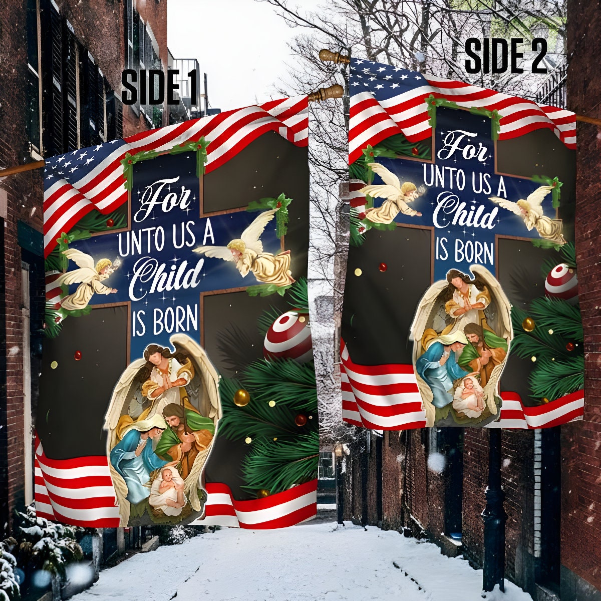 Nativity of Jesus Holy Night Christmas Christian Cross House Flags sold