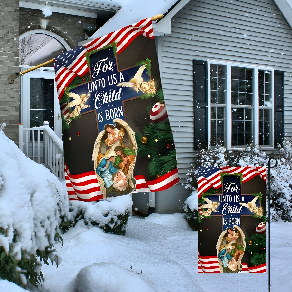Nativity of Jesus Holy Night Christmas Christian Cross House Flags sold