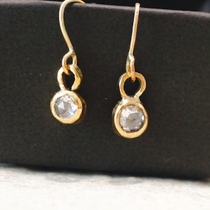 Rustic Gold Diamond Drop Earrings – Handmade Rose Cut Diamond Earrings – 14k Solid Gold – Antique -Inspired Elegant Dangles