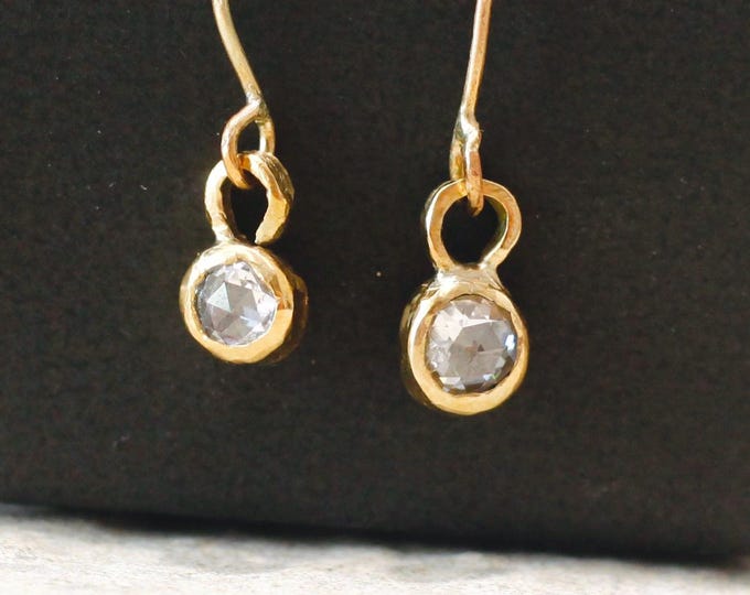Handmade 14k Gold Rose Cut Diamond Drop Earrings – Rustic Elegant Dangles