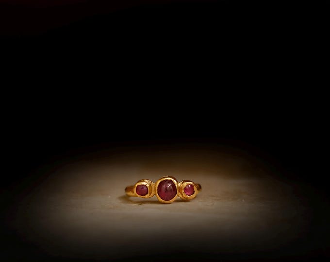 Ruby Ring /14K Gold/ NATURAL Cabochon Rubies