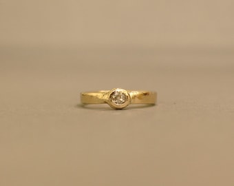 Old Mine Cut Diamond Ring – 14k Gold, 0.30ct Oval Bezel-Set