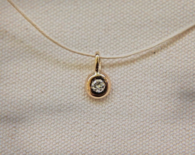Diamond Pendant/ Gold Pebble Pendant/ Natural Diamond Necklace/ Handmade