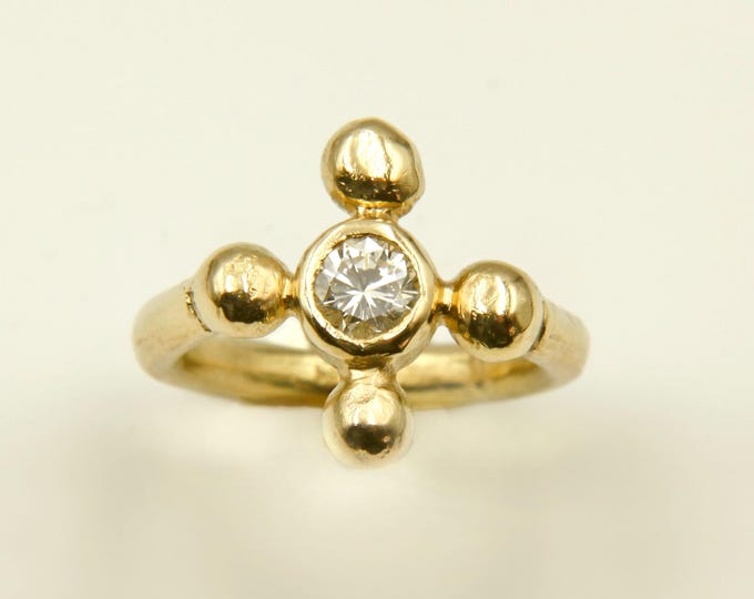 Diamond Ring , Diamond Solitaire 14K Gold Diamond Cross Ring – Byzantine Style, 0.58ct Natural Diamond - Engagement Ring