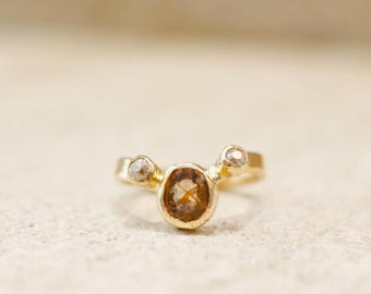 Handmade 14k Gold Ring – Untreated Tanzanian Sapphire & Antique Diamonds