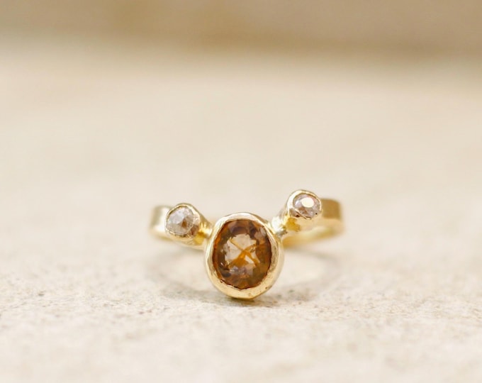 Handmade 14k Gold Ring – Untreated Tanzanian Sapphire & Antique Diamonds
