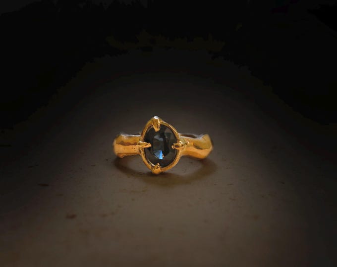 Handmade 14K Gold Sand Cast Ring • 2.5 Carat Blue Sapphire