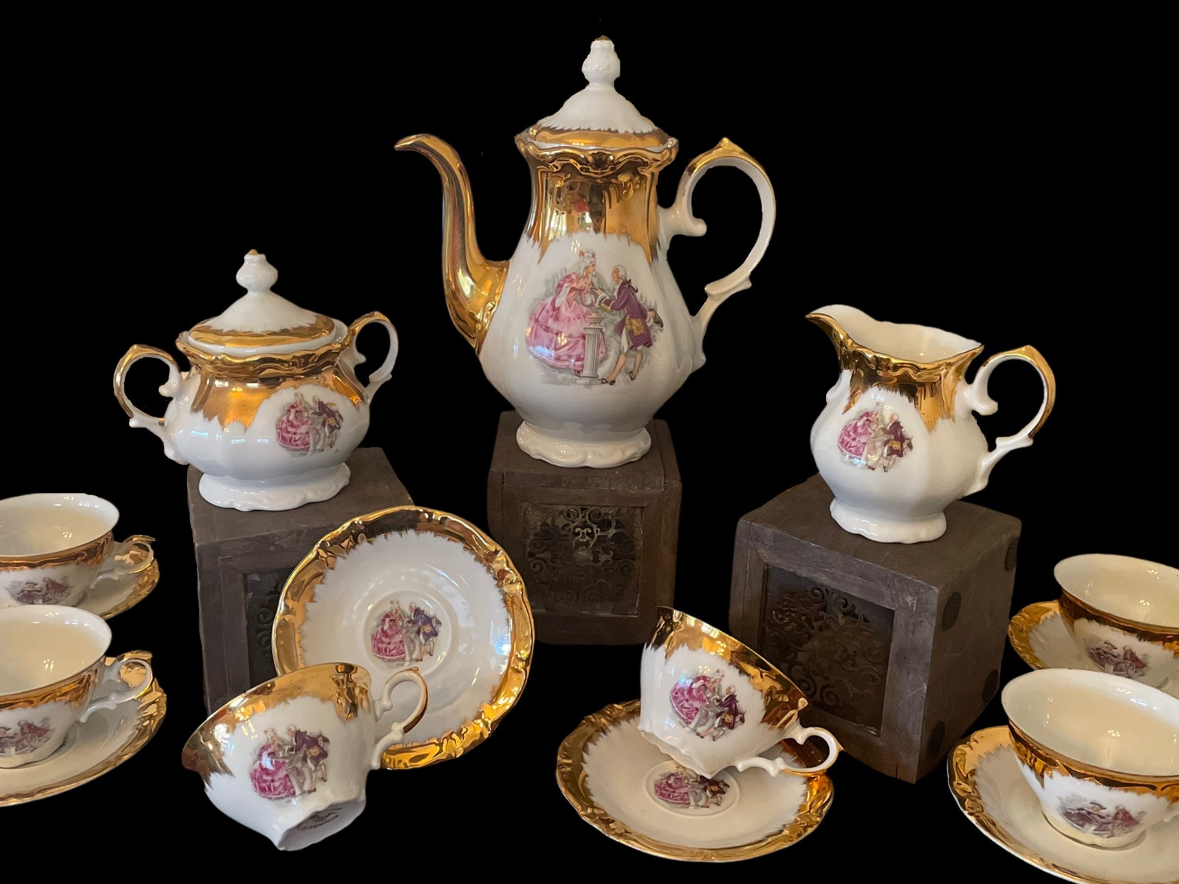Winterling Tea Set Schwarzenbach Bavaria gold plated courting Etsy