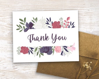 Thank You Cards | Modern Floral Thank You Cards | Custom Thank You Cards | Bridal Shower Thank You Card| Thank You Notes| Appreciation Cards