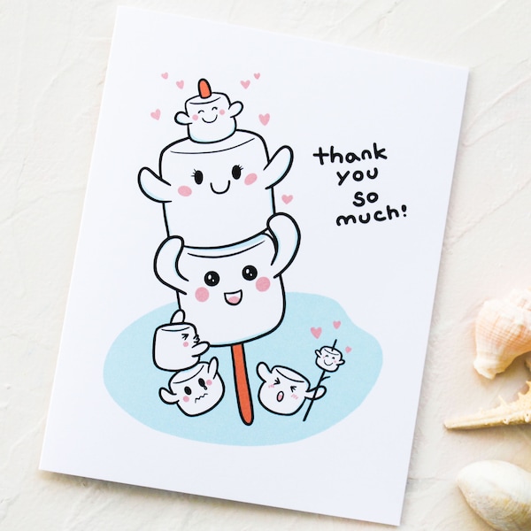 Thank You Card| Cute Marshmallow Card| Super Cute Kawaii| Thank You Notes| Funny Cute Cards | Kawaii Thank You Card| Cute Blank Card|