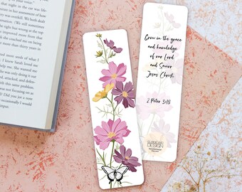 Grow in Jesus| Bible Verse Bookmark| 2 Peter 3 18| Cosmos Flower| Scripture Bookmark| Faith Bookmarks| Christian Bookmarks for Women