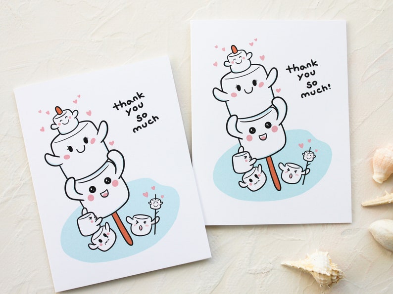 Thank You Card Size C5 Cute Cards Cute Marshmallow Illustration Paper Party Supplies Greeting Cards