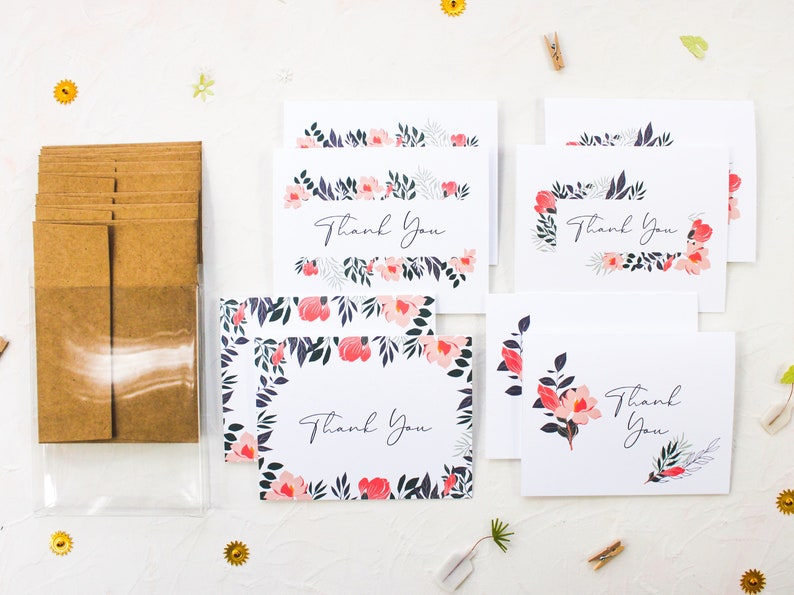Thank You Card Box Set of 8 4 Floral Thank You Card Designs Etsy