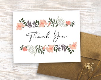 Thank You Cards | Blank Thank You Cards | Modern Floral Thank You Cards | Bridal Shower Thank You Card| Note Cards| Wedding Thank You Card