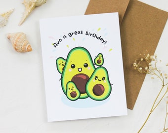 Avocado Birthday Card| Kawaii Avocado Card | Kawaii Birthday Cards | Cute Illustration Avocado Cards| Kid Birthday Cards| Appreciation Cards