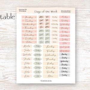 Days of the Week Printable Stickers| Pastel Colors| Weekly Functional Script| Weekly Headers| Weekday Sticker| Printable Weekly| Bujo Weekly